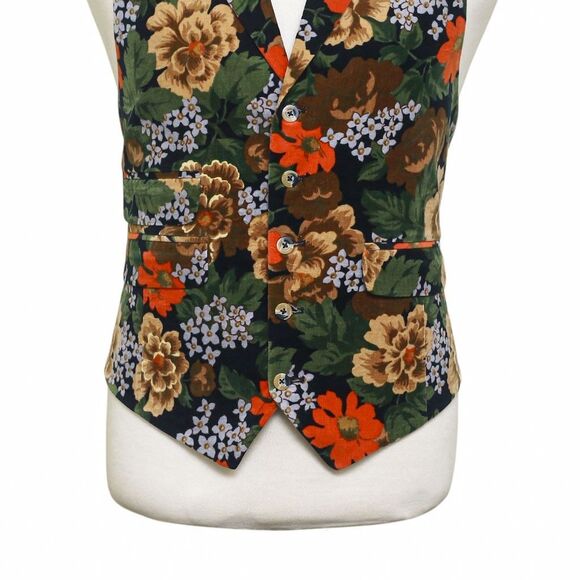 Mens Floral Vest 44R Velvet Multicolor Waistcoat XL Formal Wedding Groom Party - Picture 5 of 9